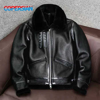 2023 New Genuine Sheepskin Leather Jacket Mens Plus Size Real Thick Sheepskin Natural Warm Coat