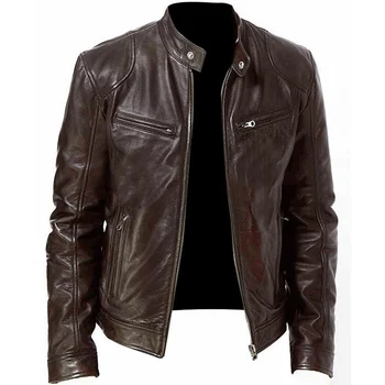 2024 Men's Leather Jacket Motorcycle Long Sleeve Coat Vintage Blazer Mens Jacket PU Leather 8 Colors