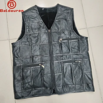 Fall Winter 100% Natural Sheepskin Leather Vest Men Thick Warm Real Leather Gilets Men Outdoor Casual Genuine Leather Waistcoat