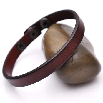 Fashion Simply Cool Genuine Leather Bracelet Cuff Wristband Snap Unisex Brown