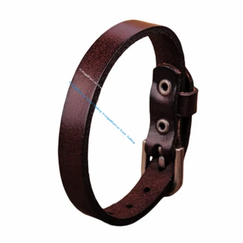 G458 Dark Brown Simply Cool Single Wrap Genuine Leather Bracelet Buckle Cuff Men's