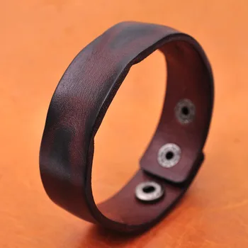 Handmade Distressed Genuine Leather Bracelet Cuff Wristband Brown Mens Unisex