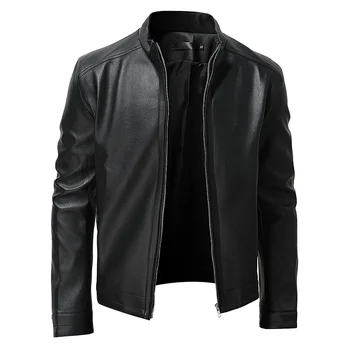 High Quality Men's Casual Leather Jacket Spring & Autumn Motorcycle Jacket Stand Collar Windproof Streetwear Coat S-5XL