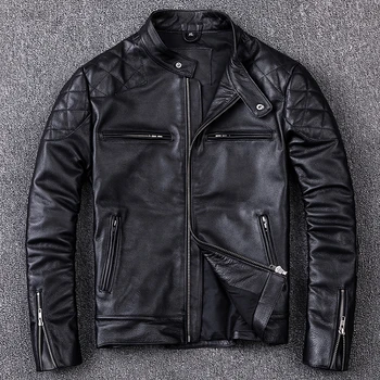 MAPLESTEED 100% Natural Calf Skin Leather Jacket For Men Motorcycle Jackets Moto Biker Clothing Man Leather Coat Winter 5XL M011