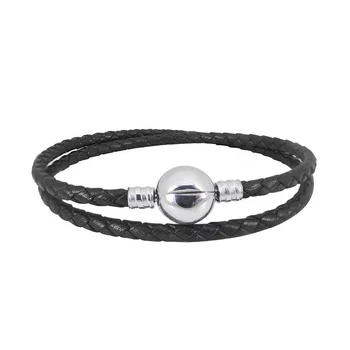 Original pandoraer woven leather rope Bracelet women's simple Silver Color Bracelet DIY Handmade Basic charm Bracelet 38cm