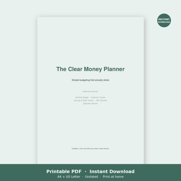 Budget Planner Printable PDF | Monthly Money & Expense Tracker