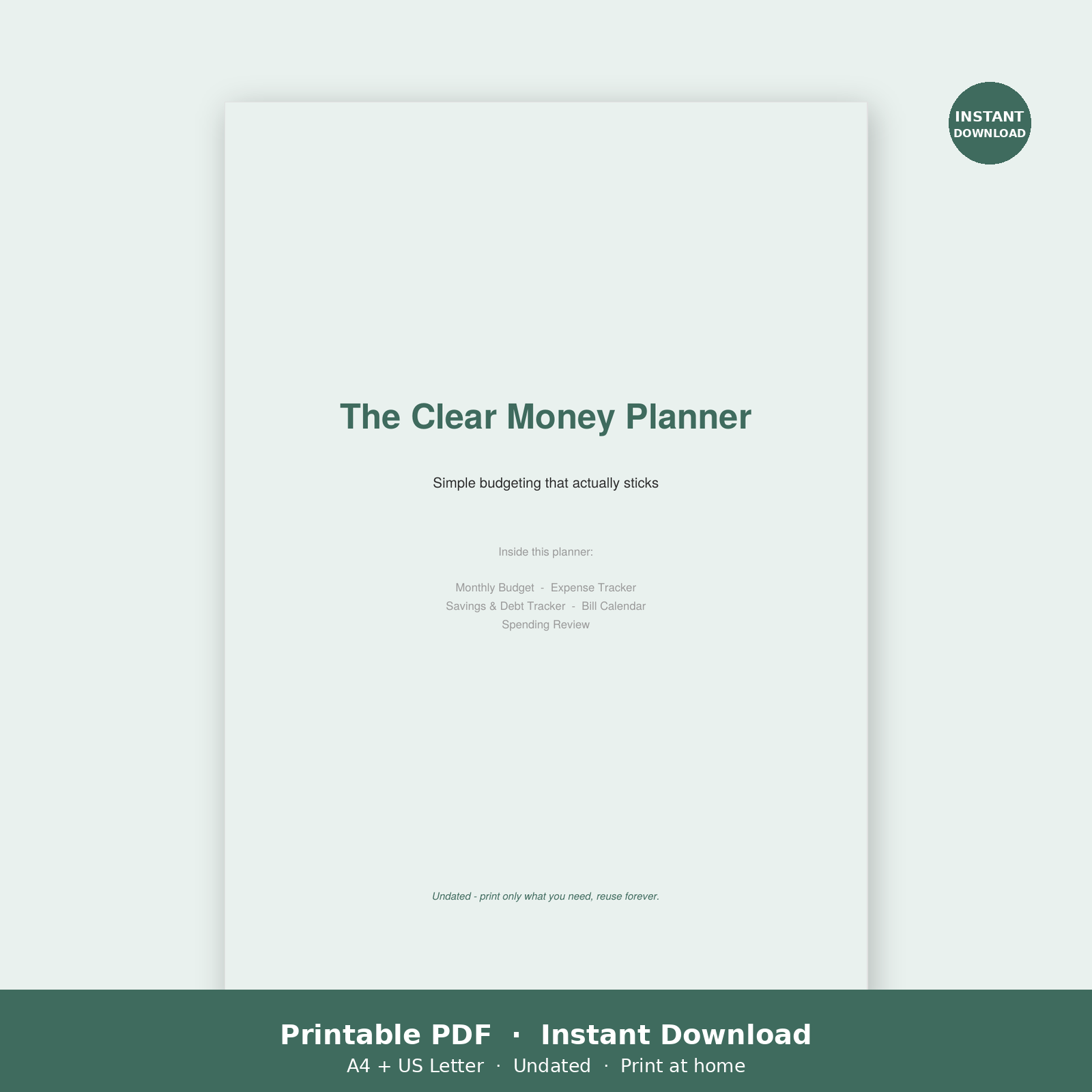 Budget Planner Printable PDF | Monthly Money & Expense Tracker
