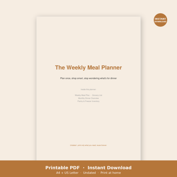 Meal Planner Printable PDF | Weekly Menu & Grocery List