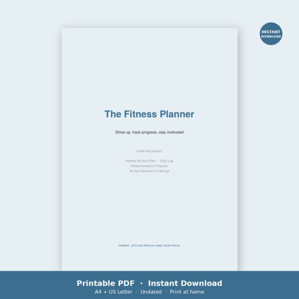 Fitness Planner Printable PDF | Workout Log & Progress Tracker