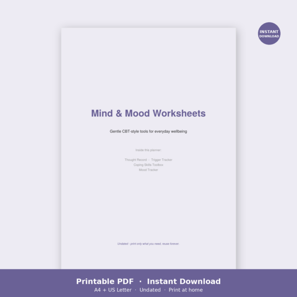 CBT Worksheets Printable PDF | Thought Record & Mood Tracker