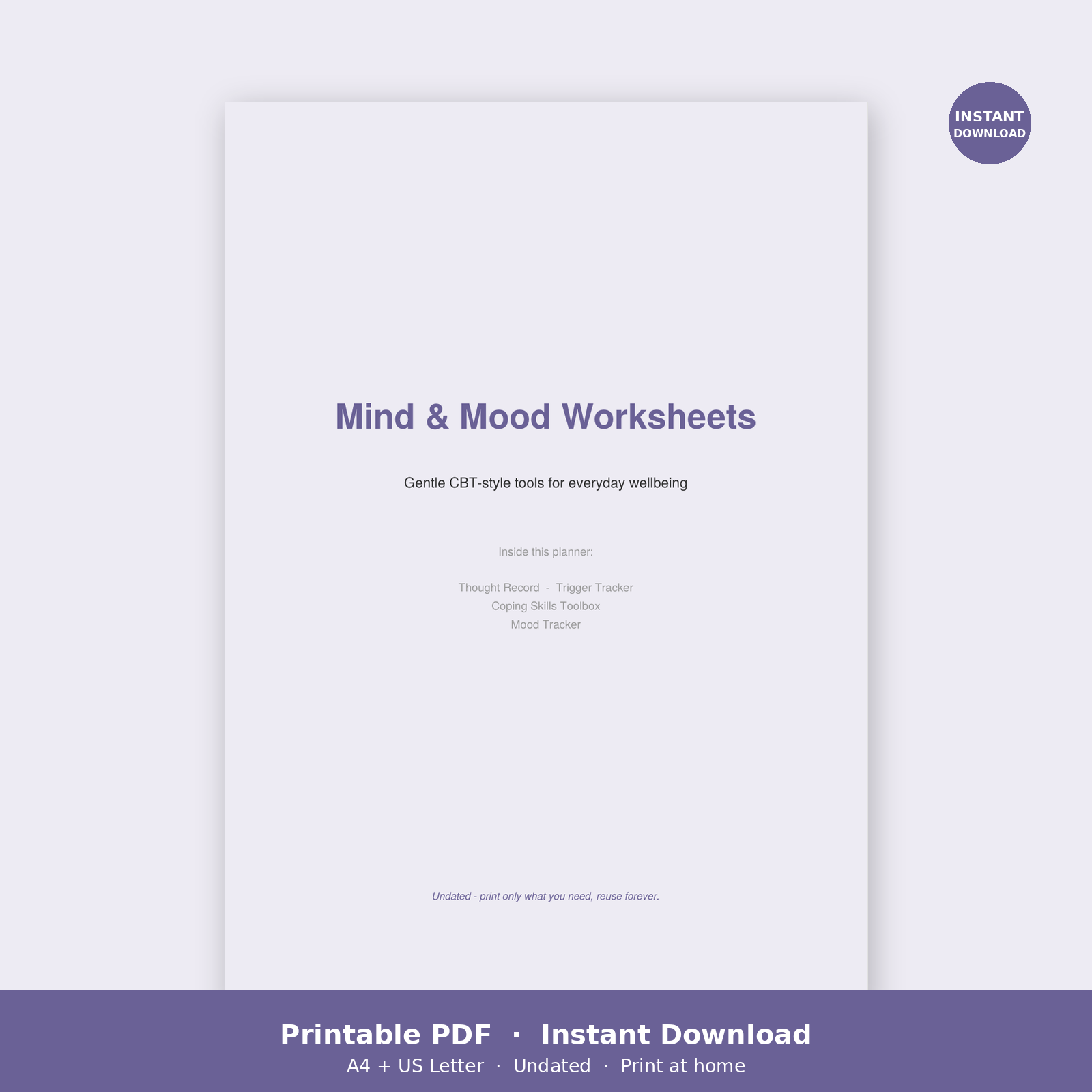 CBT Worksheets Printable PDF | Thought Record & Mood Tracker
