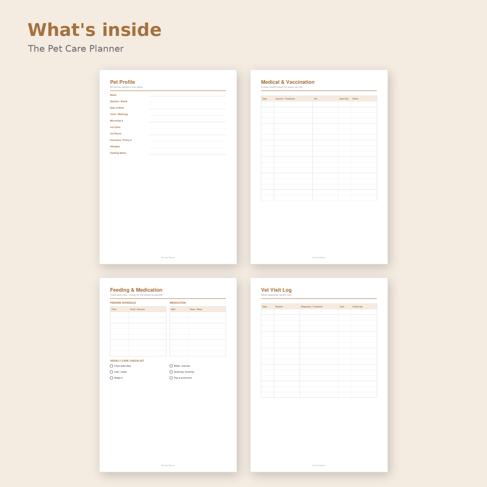 Pet Care Planner Printable PDF | Vaccination Record & Vet Log - Image 2