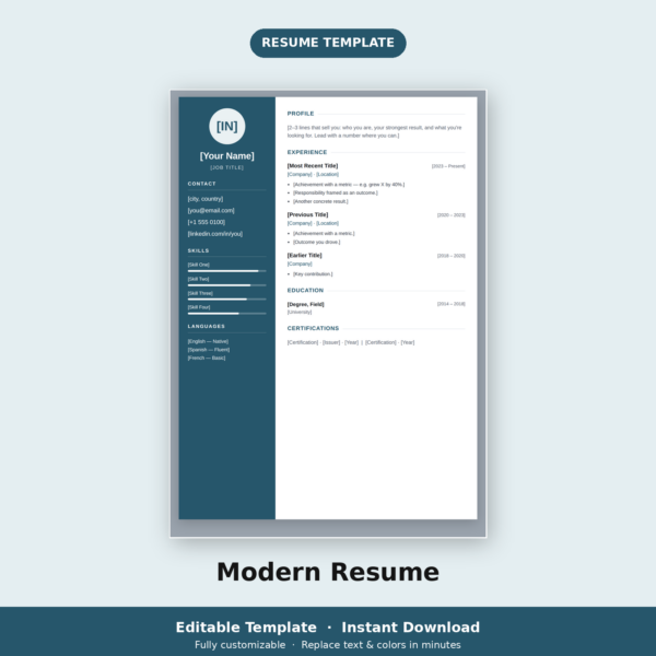 resume_1_modern_two_column_main Modern Resume Template | Two-Column CV (Editable, Printable)