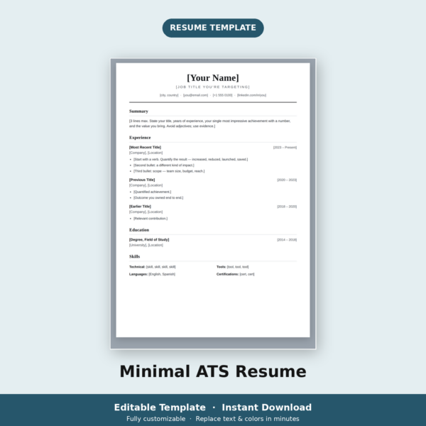 resume_2_minimal_ats_main ATS Resume Template | Minimal Single-Column CV