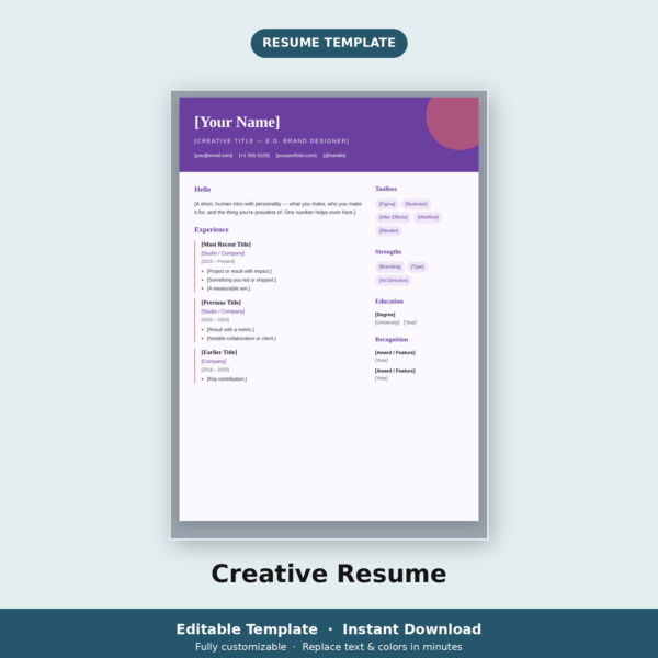 Creative Resume Template | Colorful CV for Designers