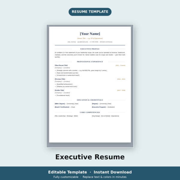 resume_4_executive_main Executive Resume Template | Senior & Leadership CV