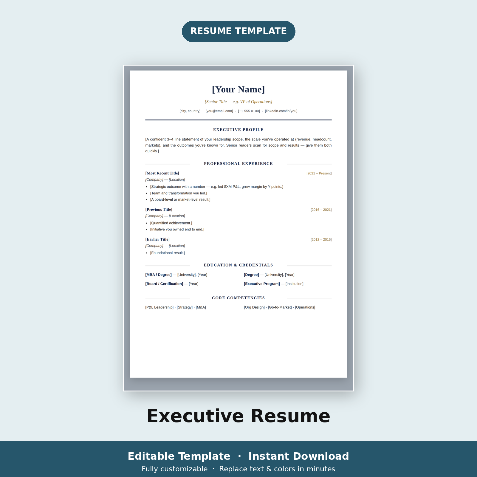 Executive Resume Template | Senior & Leadership CV