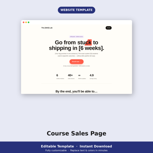Course Sales Page Template | Online Course HTML Landing Page